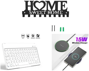 Wall Mounted Metal Key Holder with 10 Hooks Key Hanger For Home Office Hallway and Wireless Bluetooth Keyboard 10 Inch - Round Cap Type-C Charging Cable Included and 15W Aluminum Wireless Charging Stand, Lightweight & Portable for Android & iOS Wall Mounted Metal Key Holder with 10 Hooks Key Hanger For Home Office Hallway and Wireless Bluetooth Keyboard 10 Inch - Round Cap Type-C Charging Cable Included and 15W Aluminum Wireless Charging Stand, Lightweight & Portable for Android & iOS