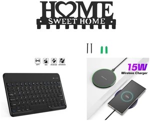 Wall Mounted Metal Key Holder with 10 Hooks Key Hanger For Home Office Hallway and Wireless Bluetooth Keyboard 10 Inch - Round Cap Type-C Charging Cable Included and 15W Aluminum Wireless Charging Stand, Lightweight & Portable for Android & iOS Wall Mounted Metal Key Holder with 10 Hooks Key Hanger For Home Office Hallway and Wireless Bluetooth Keyboard 10 Inch - Round Cap Type-C Charging Cable Included and 15W Aluminum Wireless Charging Stand, Lightweight & Portable for Android & iOS