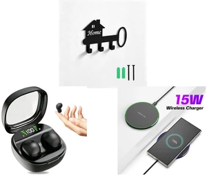 Wall Mounted Metal Key Holder with 3 Hooks Key Hanger for Home Office Hallway and Bluetooth 5.4 Tiny Invisible Earbuds - Discreet Hidden Headphones for Sleep & Work, Black and 15W Aluminum Wireless Charging Stand, Lightweight & Portable for Android & iOS Wall Mounted Metal Key Holder with 3 Hooks Key Hanger for Home Office Hallway and Bluetooth 5.4 Tiny Invisible Earbuds - Discreet Hidden Headphones for Sleep & Work, Black and 15W Aluminum Wireless Charging Stand, Lightweight & Portable for Android & iOS
