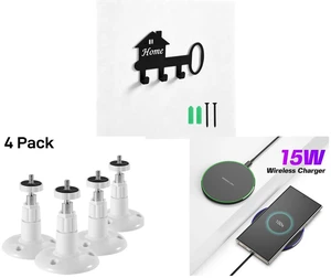 Wall Mounted Metal Key Holder with 3 Hooks Key Hanger for Home Office Hallway and 4Pcs Wall Mount Stand Bracket for Arlo Pro Security Camera Indoor Outdoor, White and 15W Aluminum Wireless Charging Stand, Lightweight & Portable for Android & iOS Wall Mounted Metal Key Holder with 3 Hooks Key Hanger for Home Office Hallway and 4Pcs Wall Mount Stand Bracket for Arlo Pro Security Camera Indoor Outdoor, White and 15W Aluminum Wireless Charging Stand, Lightweight & Portable for Android & iOS