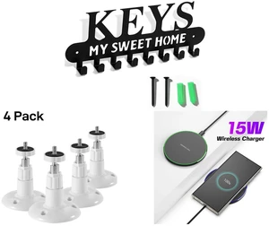 Wall Mounted Metal Key Holder with 8 Hooks Key Hanger for Home Office Hallway and 4Pcs Wall Mount Stand Bracket for Arlo Pro Security Camera Indoor Outdoor, White and 15W Aluminum Wireless Charging Stand, Lightweight & Portable for Android & iOS Wall Mounted Metal Key Holder with 8 Hooks Key Hanger for Home Office Hallway and 4Pcs Wall Mount Stand Bracket for Arlo Pro Security Camera Indoor Outdoor, White and 15W Aluminum Wireless Charging Stand, Lightweight & Portable for Android & iOS