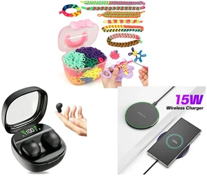1200 Elastic Cloth Loom Bands Kit- Colorful Bracelet Making Craft Gift for Child and Bluetooth 5.4 Tiny Invisible Earbuds - Discreet Hidden Headphones for Sleep & Work, Black and 15W Aluminum Wireless Charging Stand, Lightweight & Portable for Android & iOS 1200 Elastic Cloth Loom Bands Kit- Colorful Bracelet Making Craft Gift for Child and Bluetooth 5.4 Tiny Invisible Earbuds - Discreet Hidden Headphones for Sleep & Work, Black and 15W Aluminum Wireless Charging Stand, Lightweight & Portable for Android & iOS