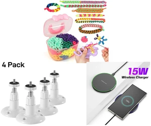 1200 Elastic Cloth Loom Bands Kit- Colorful Bracelet Making Craft Gift for Child and 4Pcs Wall Mount Stand Bracket for Arlo Pro Security Camera Indoor Outdoor, White and 15W Aluminum Wireless Charging Stand, Lightweight & Portable for Android & iOS 1200 Elastic Cloth Loom Bands Kit- Colorful Bracelet Making Craft Gift for Child and 4Pcs Wall Mount Stand Bracket for Arlo Pro Security Camera Indoor Outdoor, White and 15W Aluminum Wireless Charging Stand, Lightweight & Portable for Android & iOS