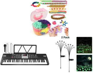 1200 Elastic Cloth Loom Bands Kit- Colorful Bracelet Making Craft Gift for Child and Piano Keyboard for Kids 61 Key Electric Organ with Music Stand and Microphone and 2 Pack LED Solar Eyeballs Light Garden Outdoor Waterproof Halloween Decor Lamp 1200 Elastic Cloth Loom Bands Kit- Colorful Bracelet Making Craft Gift for Child and Piano Keyboard for Kids 61 Key Electric Organ with Music Stand and Microphone and 2 Pack LED Solar Eyeballs Light Garden Outdoor Waterproof Halloween Decor Lamp