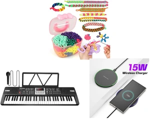 1200 Elastic Cloth Loom Bands Kit- Colorful Bracelet Making Craft Gift for Child and Piano Keyboard for Kids 61 Key Electric Organ with Music Stand and Microphone and 15W Aluminum Wireless Charging Stand, Lightweight & Portable for Android & iOS 1200 Elastic Cloth Loom Bands Kit- Colorful Bracelet Making Craft Gift for Child and Piano Keyboard for Kids 61 Key Electric Organ with Music Stand and Microphone and 15W Aluminum Wireless Charging Stand, Lightweight & Portable for Android & iOS