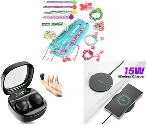 Friendship Bracelet Weaving Tool - DIY Bead Loom Kit for Kids Creative Craft and Bluetooth 5.4 Tiny Invisible Earbuds - Discreet Hidden Headphones for Sleep & Work, Black and 15W Aluminum Wireless Charging Stand, Lightweight & Portable for Android & iOS Friendship Bracelet Weaving Tool - DIY Bead Loom Kit for Kids Creative Craft and Bluetooth 5.4 Tiny Invisible Earbuds - Discreet Hidden Headphones for Sleep & Work, Black and 15W Aluminum Wireless Charging Stand, Lightweight & Portable for Android & iOS