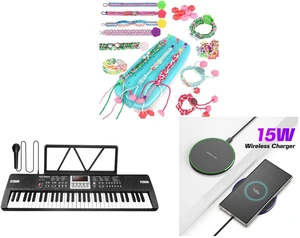 Friendship Bracelet Weaving Tool - DIY Bead Loom Kit for Kids Creative Craft and Piano Keyboard for Kids 61 Key Electric Organ with Music Stand and Microphone and 15W Aluminum Wireless Charging Stand, Lightweight & Portable for Android & iOS Friendship Bracelet Weaving Tool - DIY Bead Loom Kit for Kids Creative Craft and Piano Keyboard for Kids 61 Key Electric Organ with Music Stand and Microphone and 15W Aluminum Wireless Charging Stand, Lightweight & Portable for Android & iOS