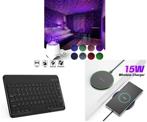 Galaxy Star Ocean Projector with Bluetooth Speaker Remote Control and Wireless Bluetooth Keyboard 10 Inch - Round Cap Type-C Charging Cable Included and 15W Aluminum Wireless Charging Stand, Lightweight & Portable for Android & iOS Galaxy Star Ocean Projector with Bluetooth Speaker Remote Control and Wireless Bluetooth Keyboard 10 Inch - Round Cap Type-C Charging Cable Included and 15W Aluminum Wireless Charging Stand, Lightweight & Portable for Android & iOS