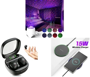 Galaxy Star Ocean Projector with Bluetooth Speaker Remote Control and Bluetooth 5.4 Tiny Invisible Earbuds - Discreet Hidden Headphones for Sleep & Work, Black and 15W Aluminum Wireless Charging Stand, Lightweight & Portable for Android & iOS Galaxy Star Ocean Projector with Bluetooth Speaker Remote Control and Bluetooth 5.4 Tiny Invisible Earbuds - Discreet Hidden Headphones for Sleep & Work, Black and 15W Aluminum Wireless Charging Stand, Lightweight & Portable for Android & iOS