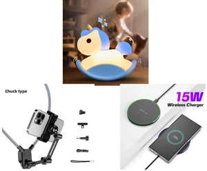Rocking Unicorn Rainbow Night Light Touch 3 Brightness Levels Timer Bedside Lamp and Adjustable Neck Phone Mount for Hands-Free Outdoor POV Filming & Live Streaming and 15W Aluminum Wireless Charging Stand, Lightweight & Portable for Android & iOS Rocking Unicorn Rainbow Night Light Touch 3 Brightness Levels Timer Bedside Lamp and Adjustable Neck Phone Mount for Hands-Free Outdoor POV Filming & Live Streaming and 15W Aluminum Wireless Charging Stand, Lightweight & Portable for Android & iOS