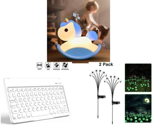 Rocking Unicorn Rainbow Night Light Touch 3 Brightness Levels Timer Bedside Lamp and Wireless Bluetooth Keyboard 10 Inch - Round Cap Type-C Charging Cable Included and 2 Pack LED Solar Eyeballs Light Garden Outdoor Waterproof Halloween Decor Lamp Rocking Unicorn Rainbow Night Light Touch 3 Brightness Levels Timer Bedside Lamp and Wireless Bluetooth Keyboard 10 Inch - Round Cap Type-C Charging Cable Included and 2 Pack LED Solar Eyeballs Light Garden Outdoor Waterproof Halloween Decor Lamp