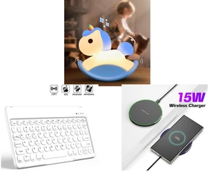 Rocking Unicorn Rainbow Night Light Touch 3 Brightness Levels Timer Bedside Lamp and Wireless Bluetooth Keyboard 10 Inch - Round Cap Type-C Charging Cable Included and 15W Aluminum Wireless Charging Stand, Lightweight & Portable for Android & iOS Rocking Unicorn Rainbow Night Light Touch 3 Brightness Levels Timer Bedside Lamp and Wireless Bluetooth Keyboard 10 Inch - Round Cap Type-C Charging Cable Included and 15W Aluminum Wireless Charging Stand, Lightweight & Portable for Android & iOS