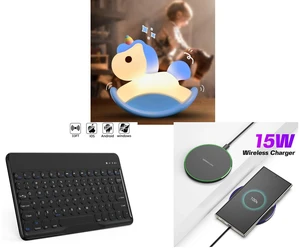 Rocking Unicorn Rainbow Night Light Touch 3 Brightness Levels Timer Bedside Lamp and Wireless Bluetooth Keyboard 10 Inch - Round Cap Type-C Charging Cable Included and 15W Aluminum Wireless Charging Stand, Lightweight & Portable for Android & iOS Rocking Unicorn Rainbow Night Light Touch 3 Brightness Levels Timer Bedside Lamp and Wireless Bluetooth Keyboard 10 Inch - Round Cap Type-C Charging Cable Included and 15W Aluminum Wireless Charging Stand, Lightweight & Portable for Android & iOS