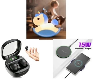 Rocking Unicorn Rainbow Night Light Touch 3 Brightness Levels Timer Bedside Lamp and Bluetooth 5.4 Tiny Invisible Earbuds - Discreet Hidden Headphones for Sleep & Work, Black and 15W Aluminum Wireless Charging Stand, Lightweight & Portable for Android & iOS Rocking Unicorn Rainbow Night Light Touch 3 Brightness Levels Timer Bedside Lamp and Bluetooth 5.4 Tiny Invisible Earbuds - Discreet Hidden Headphones for Sleep & Work, Black and 15W Aluminum Wireless Charging Stand, Lightweight & Portable for Android & iOS