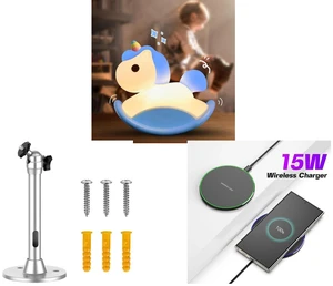 Rocking Unicorn Rainbow Night Light Touch 3 Brightness Levels Timer Bedside Lamp and Universal Projector Mount Bracket, Aluminum Ceiling Wall Holder- Home Projectors and 15W Aluminum Wireless Charging Stand, Lightweight & Portable for Android & iOS Rocking Unicorn Rainbow Night Light Touch 3 Brightness Levels Timer Bedside Lamp and Universal Projector Mount Bracket, Aluminum Ceiling Wall Holder- Home Projectors and 15W Aluminum Wireless Charging Stand, Lightweight & Portable for Android & iOS