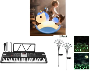 Rocking Unicorn Rainbow Night Light Touch 3 Brightness Levels Timer Bedside Lamp and Piano Keyboard for Kids 61 Key Electric Organ with Music Stand and Microphone and 2 Pack LED Solar Eyeballs Light Garden Outdoor Waterproof Halloween Decor Lamp Rocking Unicorn Rainbow Night Light Touch 3 Brightness Levels Timer Bedside Lamp and Piano Keyboard for Kids 61 Key Electric Organ with Music Stand and Microphone and 2 Pack LED Solar Eyeballs Light Garden Outdoor Waterproof Halloween Decor Lamp