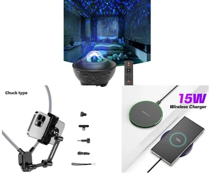 Ocean Galaxy Star Projector - Night Light Speaker LED Lamp with Remote Control and Adjustable Neck Phone Mount for Hands-Free Outdoor POV Filming & Live Streaming and 15W Aluminum Wireless Charging Stand, Lightweight & Portable for Android & iOS Ocean Galaxy Star Projector - Night Light Speaker LED Lamp with Remote Control and Adjustable Neck Phone Mount for Hands-Free Outdoor POV Filming & Live Streaming and 15W Aluminum Wireless Charging Stand, Lightweight & Portable for Android & iOS