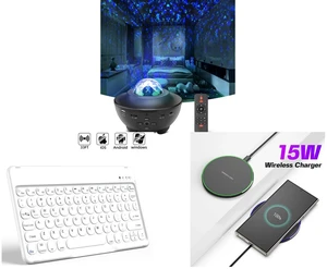 Ocean Galaxy Star Projector - Night Light Speaker LED Lamp with Remote Control and Wireless Bluetooth Keyboard 10 Inch - Round Cap Type-C Charging Cable Included and 15W Aluminum Wireless Charging Stand, Lightweight & Portable for Android & iOS Ocean Galaxy Star Projector - Night Light Speaker LED Lamp with Remote Control and Wireless Bluetooth Keyboard 10 Inch - Round Cap Type-C Charging Cable Included and 15W Aluminum Wireless Charging Stand, Lightweight & Portable for Android & iOS