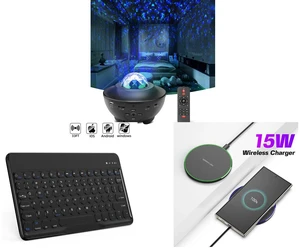 Ocean Galaxy Star Projector - Night Light Speaker LED Lamp with Remote Control and Wireless Bluetooth Keyboard 10 Inch - Round Cap Type-C Charging Cable Included and 15W Aluminum Wireless Charging Stand, Lightweight & Portable for Android & iOS Ocean Galaxy Star Projector - Night Light Speaker LED Lamp with Remote Control and Wireless Bluetooth Keyboard 10 Inch - Round Cap Type-C Charging Cable Included and 15W Aluminum Wireless Charging Stand, Lightweight & Portable for Android & iOS