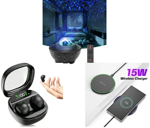 Ocean Galaxy Star Projector - Night Light Speaker LED Lamp with Remote Control and Bluetooth 5.4 Tiny Invisible Earbuds - Discreet Hidden Headphones for Sleep & Work, Black and 15W Aluminum Wireless Charging Stand, Lightweight & Portable for Android & iOS Ocean Galaxy Star Projector - Night Light Speaker LED Lamp with Remote Control and Bluetooth 5.4 Tiny Invisible Earbuds - Discreet Hidden Headphones for Sleep & Work, Black and 15W Aluminum Wireless Charging Stand, Lightweight & Portable for Android & iOS