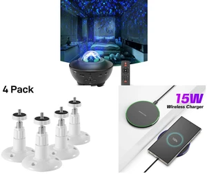 Ocean Galaxy Star Projector - Night Light Speaker LED Lamp with Remote Control and 4Pcs Wall Mount Stand Bracket for Arlo Pro Security Camera Indoor Outdoor, White and 15W Aluminum Wireless Charging Stand, Lightweight & Portable for Android & iOS Ocean Galaxy Star Projector - Night Light Speaker LED Lamp with Remote Control and 4Pcs Wall Mount Stand Bracket for Arlo Pro Security Camera Indoor Outdoor, White and 15W Aluminum Wireless Charging Stand, Lightweight & Portable for Android & iOS