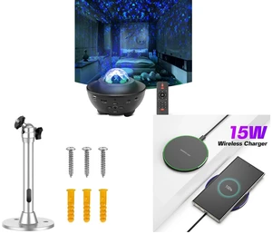 Ocean Galaxy Star Projector - Night Light Speaker LED Lamp with Remote Control and Universal Projector Mount Bracket, Aluminum Ceiling Wall Holder- Home Projectors and 15W Aluminum Wireless Charging Stand, Lightweight & Portable for Android & iOS Ocean Galaxy Star Projector - Night Light Speaker LED Lamp with Remote Control and Universal Projector Mount Bracket, Aluminum Ceiling Wall Holder- Home Projectors and 15W Aluminum Wireless Charging Stand, Lightweight & Portable for Android & iOS