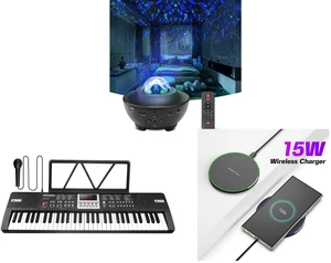Ocean Galaxy Star Projector - Night Light Speaker LED Lamp with Remote Control and Piano Keyboard for Kids 61 Key Electric Organ with Music Stand and Microphone and 15W Aluminum Wireless Charging Stand, Lightweight & Portable for Android & iOS Ocean Galaxy Star Projector - Night Light Speaker LED Lamp with Remote Control and Piano Keyboard for Kids 61 Key Electric Organ with Music Stand and Microphone and 15W Aluminum Wireless Charging Stand, Lightweight & Portable for Android & iOS