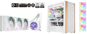 SAMA Q70 White CPU Liquid Cooler, 360MM Liquid Water AIO CPU Cooler with 2.8" LCD Display, Magnetic Detachable, XT120 Modular Fans LCP Blade, Bonus Stands, 115X, 2011, 1200, 1700, AM4, AM5 AIO Cooler and SAMA Z60 White Genuine Walnut Wood PC Case, ATX Mid Tower, Pre-Installed 4x 140mm ARGB PWM Fans, Supports 360mm Radiator on Top, Type-C Port, Supports E-ATX/ATX/M-ATX/ITX, Gaming Case SAMA Q70 White CPU Liquid Cooler, 360MM Liquid Water AIO CPU Cooler with 2.8" LCD Display, Magnetic Detachable, XT120 Modular Fans LCP Blade, Bonus Stands, 115X, 2011, 1200, 1700, AM4, AM5 AIO Cooler and SAMA Z60 White Genuine Walnut Wood PC Case, ATX Mid Tower, Pre-Installed 4x 140mm ARGB PWM Fans, Supports 360mm Radiator on Top, Type-C Port, Supports E-ATX/ATX/M-ATX/ITX, Gaming Case