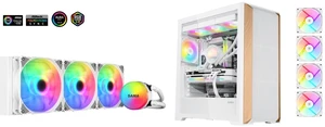 SAMA SI360 Liquid CPU Cooler 360mm Addressable RGB Pump PWM & FDB Fans AIO Water Cooler and SAMA Z60 White Genuine Walnut Wood PC Case, ATX Mid Tower, Pre-Installed 4x 140mm ARGB PWM Fans, Supports 360mm Radiator on Top, Type-C Port, Supports E-ATX/ATX/M-ATX/ITX, Gaming Case SAMA SI360 Liquid CPU Cooler 360mm Addressable RGB Pump PWM & FDB Fans AIO Water Cooler and SAMA Z60 White Genuine Walnut Wood PC Case, ATX Mid Tower, Pre-Installed 4x 140mm ARGB PWM Fans, Supports 360mm Radiator on Top, Type-C Port, Supports E-ATX/ATX/M-ATX/ITX, Gaming Case