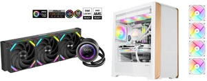 SAMA Q60 Black CPU Liquid Cooler, 360MM Liquid Water Cooling with 2.8" LCD Display & XT120 Modular Fans LCP Blade for Enhanced Cooling and Noise Reduction, Compatible 115X, 2011, 1200, 1700, AM4, AM5 and SAMA Z60 White Genuine Walnut Wood PC Case, ATX Mid Tower, Pre-Installed 4x 140mm ARGB PWM Fans, Supports 360mm Radiator on Top, Type-C Port, Supports E-ATX/ATX/M-ATX/ITX, Gaming Case SAMA Q60 Black CPU Liquid Cooler, 360MM Liquid Water Cooling with 2.8" LCD Display & XT120 Modular Fans LCP Blade for Enhanced Cooling and Noise Reduction, Compatible 115X, 2011, 1200, 1700, AM4, AM5 and SAMA Z60 White Genuine Walnut Wood PC Case, ATX Mid Tower, Pre-Installed 4x 140mm ARGB PWM Fans, Supports 360mm Radiator on Top, Type-C Port, Supports E-ATX/ATX/M-ATX/ITX, Gaming Case