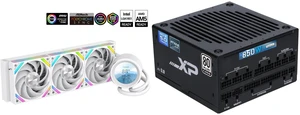 SAMA Q60 White CPU Liquid Cooler, 360MM Liquid Water Cooling with 2.8" LCD Display & XT120 Modular Fans LCP Blade for Enhanced Cooling and Noise Reduction, Compatible 115X, 2011, 1200, 1700, AM4, AM5 and SAMA XP 850w ATX Power Supply PSU For Gaming Computer PC Power Supply Unit - 80 Plus Platinum Gold - ATX 3.0 & PCIe 5.0 Compliant - Fully Modular - Low Noise FDB ECO Silent Fan Japanese Capacitors SAMA Q60 White CPU Liquid Cooler, 360MM Liquid Water Cooling with 2.8" LCD Display & XT120 Modular Fans LCP Blade for Enhanced Cooling and Noise Reduction, Compatible 115X, 2011, 1200, 1700, AM4, AM5 and SAMA XP 850w ATX Power Supply PSU For Gaming Computer PC Power Supply Unit - 80 Plus Platinum Gold - ATX 3.0 & PCIe 5.0 Compliant - Fully Modular - Low Noise FDB ECO Silent Fan Japanese Capacitors