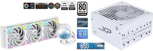SAMA Q60 White CPU Liquid Cooler, 360MM Liquid Water Cooling with 2.8" LCD Display & XT120 Modular Fans LCP Blade for Enhanced Cooling and Noise Reduction, Compatible 115X, 2011, 1200, 1700, AM4, AM5 and SAMA XP 850w ATX Power Supply PSU For Gaming Computer PC Power Supply Unit White - 80 Plus Platinum Gold - ATX 3.0 & PCIe 5.0 Compliant - Fully Modular - Low Noise Intelligent ECO Silent Fan SAMA Q60 White CPU Liquid Cooler, 360MM Liquid Water Cooling with 2.8" LCD Display & XT120 Modular Fans LCP Blade for Enhanced Cooling and Noise Reduction, Compatible 115X, 2011, 1200, 1700, AM4, AM5 and SAMA XP 850w ATX Power Supply PSU For Gaming Computer PC Power Supply Unit White - 80 Plus Platinum Gold - ATX 3.0 & PCIe 5.0 Compliant - Fully Modular - Low Noise Intelligent ECO Silent Fan
