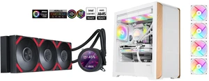 SAMA Q70 Black CPU Liquid Cooler, 360MM Liquid Water AIO CPU Cooler with 2.8" LCD Display, Magnetic Detachable, XT120 Modular Fans LCP Blade, Bonus Stands, 115X, 2011, 1200, 1700, AM4, AM5 AIO Cooler and SAMA Z60 White Genuine Walnut Wood PC Case, ATX Mid Tower, Pre-Installed 4x 140mm ARGB PWM Fans, Supports 360mm Radiator on Top, Type-C Port, Supports E-ATX/ATX/M-ATX/ITX, Gaming Case SAMA Q70 Black CPU Liquid Cooler, 360MM Liquid Water AIO CPU Cooler with 2.8" LCD Display, Magnetic Detachable, XT120 Modular Fans LCP Blade, Bonus Stands, 115X, 2011, 1200, 1700, AM4, AM5 AIO Cooler and SAMA Z60 White Genuine Walnut Wood PC Case, ATX Mid Tower, Pre-Installed 4x 140mm ARGB PWM Fans, Supports 360mm Radiator on Top, Type-C Port, Supports E-ATX/ATX/M-ATX/ITX, Gaming Case