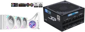 SAMA Q70 White CPU Liquid Cooler, 360MM Liquid Water AIO CPU Cooler with 2.8" LCD Display, Magnetic Detachable, XT120 Modular Fans LCP Blade, Bonus Stands, 115X, 2011, 1200, 1700, AM4, AM5 AIO Cooler and SAMA XP 850w ATX Power Supply PSU For Gaming Computer PC Power Supply Unit - 80 Plus Platinum Gold - ATX 3.0 & PCIe 5.0 Compliant - Fully Modular - Low Noise FDB ECO Silent Fan Japanese Capacitors SAMA Q70 White CPU Liquid Cooler, 360MM Liquid Water AIO CPU Cooler with 2.8" LCD Display, Magnetic Detachable, XT120 Modular Fans LCP Blade, Bonus Stands, 115X, 2011, 1200, 1700, AM4, AM5 AIO Cooler and SAMA XP 850w ATX Power Supply PSU For Gaming Computer PC Power Supply Unit - 80 Plus Platinum Gold - ATX 3.0 & PCIe 5.0 Compliant - Fully Modular - Low Noise FDB ECO Silent Fan Japanese Capacitors