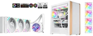 SAMA Q70 White CPU Liquid Cooler, 360MM Liquid Water AIO CPU Cooler with 2.8" LCD Display, Magnetic Detachable, XT120 Modular Fans LCP Blade, Bonus Stands, 115X, 2011, 1200, 1700, AM4, AM5 AIO Cooler and SAMA Z60 White Genuine Walnut Wood PC Case, ATX Mid Tower, Pre-Installed 4x 140mm ARGB PWM Fans, Supports 360mm Radiator on Top, Type-C Port, Supports E-ATX/ATX/M-ATX/ITX, Gaming Case SAMA Q70 White CPU Liquid Cooler, 360MM Liquid Water AIO CPU Cooler with 2.8" LCD Display, Magnetic Detachable, XT120 Modular Fans LCP Blade, Bonus Stands, 115X, 2011, 1200, 1700, AM4, AM5 AIO Cooler and SAMA Z60 White Genuine Walnut Wood PC Case, ATX Mid Tower, Pre-Installed 4x 140mm ARGB PWM Fans, Supports 360mm Radiator on Top, Type-C Port, Supports E-ATX/ATX/M-ATX/ITX, Gaming Case