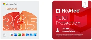 Microsoft 365 Personal 12-Month Subscription 1 person | Word, Excel, PowerPoint | 1TB OneDrive | PC/Mac Instant Download McAfee Total Protection 2026 | 1 Device | Antivirus, Scam Protection, VPN | 1-Year Auto-Renewal | Digital Download Microsoft 365 Personal 12-Month Subscription 1 person | Word, Excel, PowerPoint | 1TB OneDrive | PC/Mac Instant Download McAfee Total Protection 2026 | 1 Device | Antivirus, Scam Protection, VPN | 1-Year Auto-Renewal | Digital Download