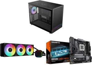 Gamdias ATHENA M4M mini ITX/mATX PC case, 3 PWM fans, fits 395mm GPU, ATX PSU, 360mm radiators. GAMDIAS Aura GLV2 360mm AIO Cooler, 3x120mm fans, ARGB Sync, Intel LGA 1851/1700, AMD AM5/AM4. GIGABYTE B850M EAGLE WIFI6E, DDR5, PCIe 5.0, USB- Gamdias ATHENA M4M mini ITX/mATX PC case, 3 PWM fans, fits 395mm GPU, ATX PSU, 360mm radiators. GAMDIAS Aura GLV2 360mm AIO Cooler, 3x120mm fans, ARGB Sync, Intel LGA 1851/1700, AMD AM5/AM4. GIGABYTE B850M EAGLE WIFI6E, DDR5, PCIe 5.0, USB-