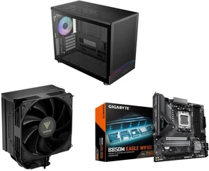 Gamdias ATHENA M4M mini ITX/mATX case, 3 PWM fans, fits 395mm GPU, ATX PSU, 360mm radiators. Boreas E2-410 CPU Cooler, 4 Heat Pipes, 120mm Fan, LGA/AM5/AM4 support. GIGABYTE B850M EAGLE WIFI6E M-ATX, DDR5, 2x M.2, PCIe 5.0, USB-C, 2.5GbE LA Gamdias ATHENA M4M mini ITX/mATX case, 3 PWM fans, fits 395mm GPU, ATX PSU, 360mm radiators. Boreas E2-410 CPU Cooler, 4 Heat Pipes, 120mm Fan, LGA/AM5/AM4 support. GIGABYTE B850M EAGLE WIFI6E M-ATX, DDR5, 2x M.2, PCIe 5.0, USB-C, 2.5GbE LA