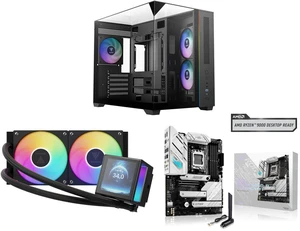 Gamdias ATLAS M3M Micro ATX Mini-ITX Case, 3-Side Glass, 3 ARGB Fans, Angled GPU Airflow, GAMDIAS CHIONE P5-240 Liquid Cooler, 240mm AIO, 3.4'' IPS LCD, ASUS ROG Strix B650-A Gaming WiFi AMD B650 AM5, DDR5, 3x M.2, PCIe 4.0, WiFi 6E, USB 3. Gamdias ATLAS M3M Micro ATX Mini-ITX Case, 3-Side Glass, 3 ARGB Fans, Angled GPU Airflow, GAMDIAS CHIONE P5-240 Liquid Cooler, 240mm AIO, 3.4'' IPS LCD, ASUS ROG Strix B650-A Gaming WiFi AMD B650 AM5, DDR5, 3x M.2, PCIe 4.0, WiFi 6E, USB 3.