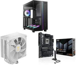 Gamdias ATLAS M4 PC case: ATX, 4x120mm PWM ARGB fans, Adjustable Angle Fan Mount, Chimney Airflow, Anti-Sag GPU Bracket, Front PSU. Boreas E2-410WH CPU Cooler: 4 Copper Heat Pipes, 120mm Fan, LGA/AM5/AM4 support. ASUS TUF X870E-PLUS: 16+2+1 Gamdias ATLAS M4 PC case: ATX, 4x120mm PWM ARGB fans, Adjustable Angle Fan Mount, Chimney Airflow, Anti-Sag GPU Bracket, Front PSU. Boreas E2-410WH CPU Cooler: 4 Copper Heat Pipes, 120mm Fan, LGA/AM5/AM4 support. ASUS TUF X870E-PLUS: 16+2+1