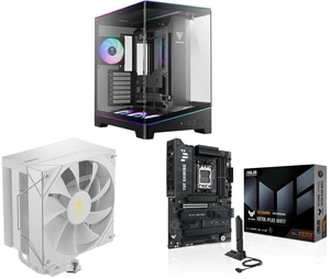 GAMDIAS Atlas P6 CG Mid-Tower Gaming PC: Mini-ITX, Micro-ATX, ATX, 4x120mm ARGB Fans, Curved Glass, Tool-Free, Type-C, 425mm GPU. Boreas E2-410WH CPU Cooler: 4 Heat Pipes, 120mm Fan, LGA/AM Support. ASUS TUF X870E-PLUS WIFI7: DDR5, PCIe 5.0 GAMDIAS Atlas P6 CG Mid-Tower Gaming PC: Mini-ITX, Micro-ATX, ATX, 4x120mm ARGB Fans, Curved Glass, Tool-Free, Type-C, 425mm GPU. Boreas E2-410WH CPU Cooler: 4 Heat Pipes, 120mm Fan, LGA/AM Support. ASUS TUF X870E-PLUS WIFI7: DDR5, PCIe 5.0