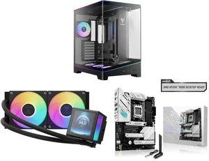 GAMDIAS Atlas P6 Mid-Tower Gaming PC: Mini-ITX, Micro-ATX, ATX, 4x120mm ARGB Fans, Curved Glass, Type-C, 425mm GPU. CHIONE P5-240 Liquid Cooler: 240mm AIO, 3.4'' LCD, PWM, ARGB. ASUS ROG Strix B650-A: AM5, DDR5, 3x M.2, PCIe 4.0, WiFi 6E. GAMDIAS Atlas P6 Mid-Tower Gaming PC: Mini-ITX, Micro-ATX, ATX, 4x120mm ARGB Fans, Curved Glass, Type-C, 425mm GPU. CHIONE P5-240 Liquid Cooler: 240mm AIO, 3.4'' LCD, PWM, ARGB. ASUS ROG Strix B650-A: AM5, DDR5, 3x M.2, PCIe 4.0, WiFi 6E.