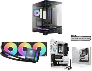 GAMDIAS Atlas P6 CG Mid-Tower Gaming PC, Mini-ITX, Micro-ATX, ATX, 4x120mm PWM ARGB Fans, Curved Tempered Glass, Modular, Type-C, 425mm GPU Support; CHIONE P5-360 Liquid CPU Cooler, 360mm AIO, 3.4" IPS LCD, PWM & ARGB; ASUS ROG Strix B650-A GAMDIAS Atlas P6 CG Mid-Tower Gaming PC, Mini-ITX, Micro-ATX, ATX, 4x120mm PWM ARGB Fans, Curved Tempered Glass, Modular, Type-C, 425mm GPU Support; CHIONE P5-360 Liquid CPU Cooler, 360mm AIO, 3.4" IPS LCD, PWM & ARGB; ASUS ROG Strix B650-A