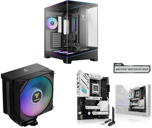 GAMDIAS Atlas P6 CG Mid-Tower Gaming PC: Mini-ITX, Micro-ATX, ATX, 4x120mm ARGB Fans, Curved Glass, Type-C, 425mm GPU. Boreas M2-51D ARGB CPU Cooler: 5 Heat Pipes, 120mm Fan, LGA/AM Support. ASUS ROG Strix B650-A: AM5, DDR5, 3x M.2, PCIe 4. GAMDIAS Atlas P6 CG Mid-Tower Gaming PC: Mini-ITX, Micro-ATX, ATX, 4x120mm ARGB Fans, Curved Glass, Type-C, 425mm GPU. Boreas M2-51D ARGB CPU Cooler: 5 Heat Pipes, 120mm Fan, LGA/AM Support. ASUS ROG Strix B650-A: AM5, DDR5, 3x M.2, PCIe 4.
