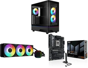 GAMDIAS Atlas M5 CG ATX Mid Tower PC Case: Curved Tempered Glass, 3 ARGB PWM Fans, Type-C, 425mm GPU Support. GAMDIAS Aura GLV2 360mm AIO Cooler: Rotatable Pump, 3 Hidden Cable Fans. ASUS TUF GAMING X870E-PLUS WIFI7 Motherboard: 16+2+1 Powe GAMDIAS Atlas M5 CG ATX Mid Tower PC Case: Curved Tempered Glass, 3 ARGB PWM Fans, Type-C, 425mm GPU Support. GAMDIAS Aura GLV2 360mm AIO Cooler: Rotatable Pump, 3 Hidden Cable Fans. ASUS TUF GAMING X870E-PLUS WIFI7 Motherboard: 16+2+1 Powe