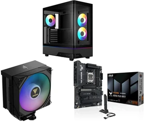 GAMDIAS Atlas M5 CG ATX Mid Tower PC Case: Curved Tempered Glass, 3 ARGB PWM Fans, Type-C, 425mm GPU Support. Boreas M2-51D ARGB CPU Cooler: 5 Heat Pipes, 120mm Fan, LGA/AM Support. ASUS TUF X870E-PLUS WIFI7: DDR5, PCIe 5.0, 4 M.2 Slots. GAMDIAS Atlas M5 CG ATX Mid Tower PC Case: Curved Tempered Glass, 3 ARGB PWM Fans, Type-C, 425mm GPU Support. Boreas M2-51D ARGB CPU Cooler: 5 Heat Pipes, 120mm Fan, LGA/AM Support. ASUS TUF X870E-PLUS WIFI7: DDR5, PCIe 5.0, 4 M.2 Slots.