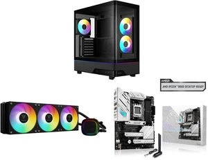 GAMDIAS Atlas M5 CG ATX Mid Tower PC Case, Curved Glass, 3 ARGB PWM Fans, Type-C, 425mm GPU Support. GAMDIAS Aura GLV2 360mm AIO Cooler, Rotatable Pump, 3x120mm Fans, Intel/AMD Ready. ASUS ROG Strix B650-A Gaming WiFi, DDR5, PCIe 4.0, WiFi GAMDIAS Atlas M5 CG ATX Mid Tower PC Case, Curved Glass, 3 ARGB PWM Fans, Type-C, 425mm GPU Support. GAMDIAS Aura GLV2 360mm AIO Cooler, Rotatable Pump, 3x120mm Fans, Intel/AMD Ready. ASUS ROG Strix B650-A Gaming WiFi, DDR5, PCIe 4.0, WiFi