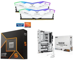 Team Group 16GB (2x8GB) DDR5 6000 RAM, AMD Ryzen 5 9600X 6-Core 3.9GHz CPU, ASUS B650E MAX GAMING WIFI W Motherboard, PCIe 5.0, DDR5, 3x M.2, Wi-Fi 6E, 2.5Gb LAN, USB-C, DisplayPort, HDMI, Aura Sync Team Group 16GB (2x8GB) DDR5 6000 RAM, AMD Ryzen 5 9600X 6-Core 3.9GHz CPU, ASUS B650E MAX GAMING WIFI W Motherboard, PCIe 5.0, DDR5, 3x M.2, Wi-Fi 6E, 2.5Gb LAN, USB-C, DisplayPort, HDMI, Aura Sync