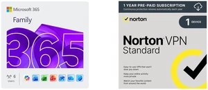 Microsoft 365 Family | 12-Month Subscription, Up to 6 People | Word, Excel, PowerPoint | 1TB OneDrive Cloud Storage | PC/MAC Instant Download Norton VPN Standard (Internet Privacy) 1 Device (PC, Mac or Mobile) 1 Year Microsoft 365 Family | 12-Month Subscription, Up to 6 People | Word, Excel, PowerPoint | 1TB OneDrive Cloud Storage | PC/MAC Instant Download Norton VPN Standard (Internet Privacy) 1 Device (PC, Mac or Mobile) 1 Year