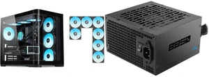 SAMA V60 PC Case, Mid-Tower Computer Case, A Curved Tempered Glass, 7 Pre-Installed ARGB PWM Fans and Fan Hub, USB Type-C, ATX/MATX/ITX Back-Connect Support, 360mm Liquid Cooler Compatible, Black and SAMA B850 850W ATX 3.1 Power Supply, Cybenetics Bronze Certified, PCIe 5.1 Ready 12V-2x6 (450W), APFC LLC + DC-DC Design, 120mm Silent Fan, Non-Modular Gaming PC PSU SAMA V60 PC Case, Mid-Tower Computer Case, A Curved Tempered Glass, 7 Pre-Installed ARGB PWM Fans and Fan Hub, USB Type-C, ATX/MATX/ITX Back-Connect Support, 360mm Liquid Cooler Compatible, Black and SAMA B850 850W ATX 3.1 Power Supply, Cybenetics Bronze Certified, PCIe 5.1 Ready 12V-2x6 (450W), APFC LLC + DC-DC Design, 120mm Silent Fan, Non-Modular Gaming PC PSU
